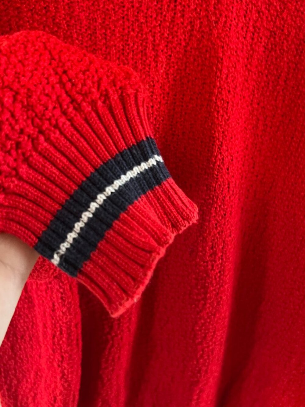 Vintage Italian Point Red Bouclé Tennis Cricket V-Neck Sweater - Picture 5 of 8
